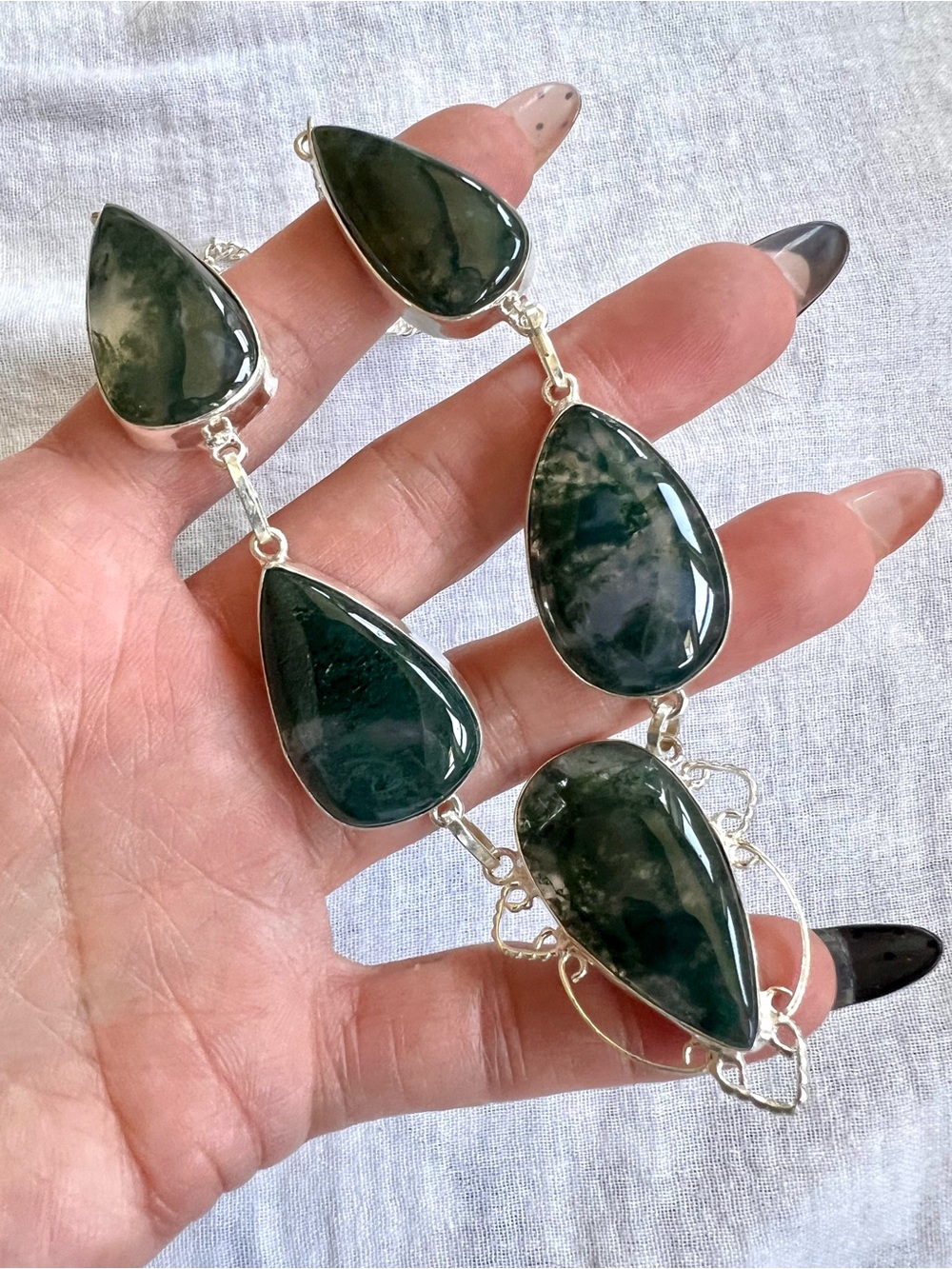 925 EARTH NECKLACE Moss Agate 5 Stone Necklace